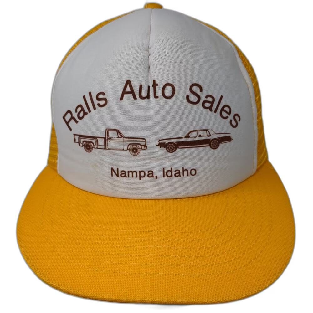 California Headwear Trucker Hat Yellow White OS Snapback Ralls Auto Sales Idaho